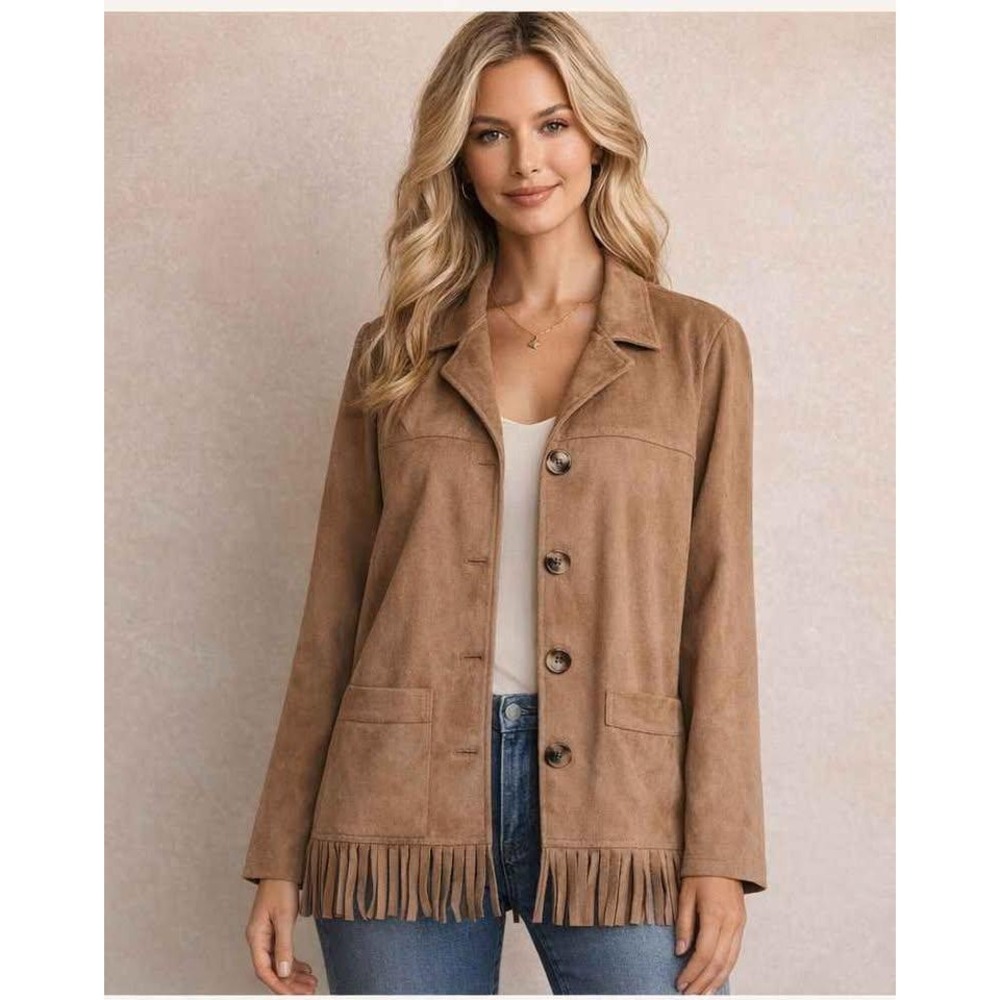 Elliott‎ Lauren Faux Suede Fringe Jacket Womens Size 10 Western Boho Brown